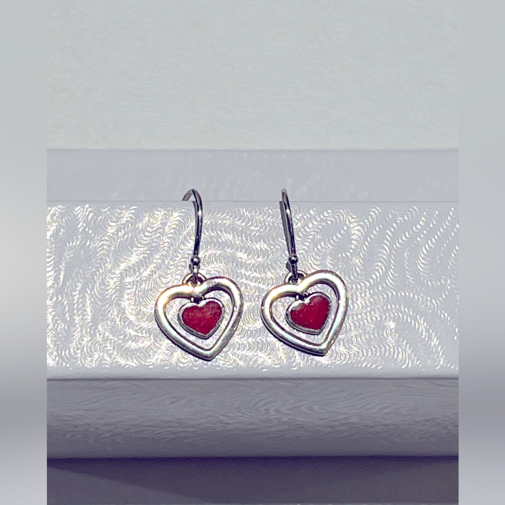 Coach Y2K VINTAGE Sterling Silver Heart Drop Earrings - Picture 5 of 8